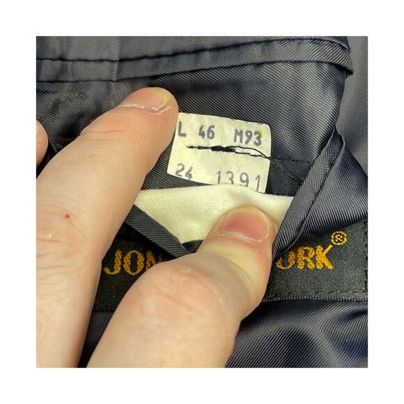 Jones New York Blazer Jacket Men 46L Blue Check 100%% Wool Notch Double Breasted - Picture 3 of 10